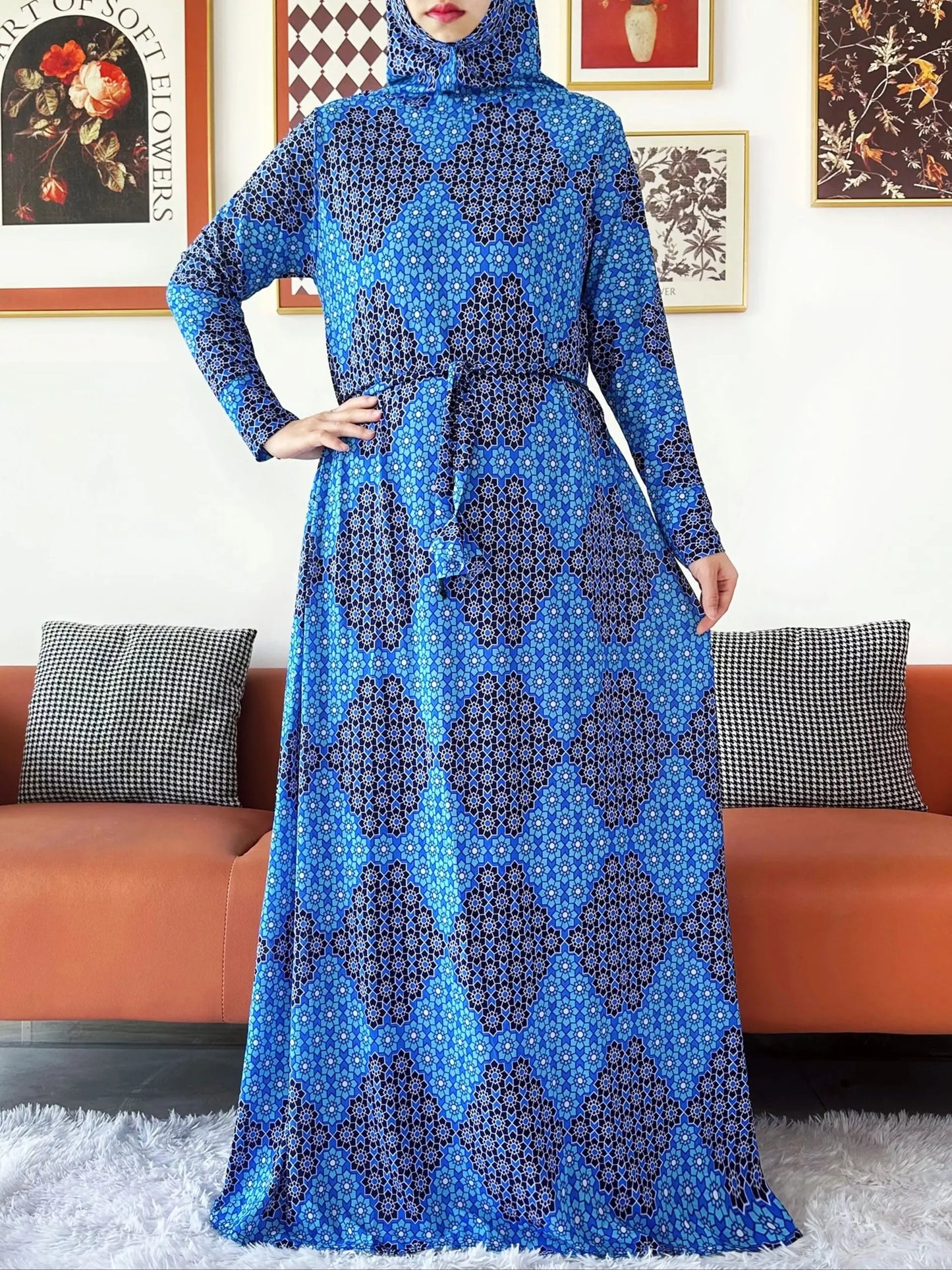 2025 Floral Ramadan Muslim Dress Solid Color Khimar Kaftan Abaya Robe with Attached Hijab Middle East Prayer Garment for Women - AMULET RING STORE