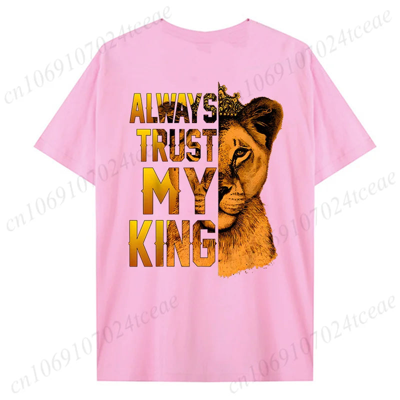 Fashion Valentine's Day Tees Shirt Lion Animal Back Print Graphic Y2k Tops Lover Couples Matching T-shirt Men & Women Clothing - AMULET RING STORE