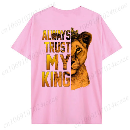 Fashion Valentine's Day Tees Shirt Lion Animal Back Print Graphic Y2k Tops Lover Couples Matching T-shirt Men & Women Clothing - AMULET RING STORE