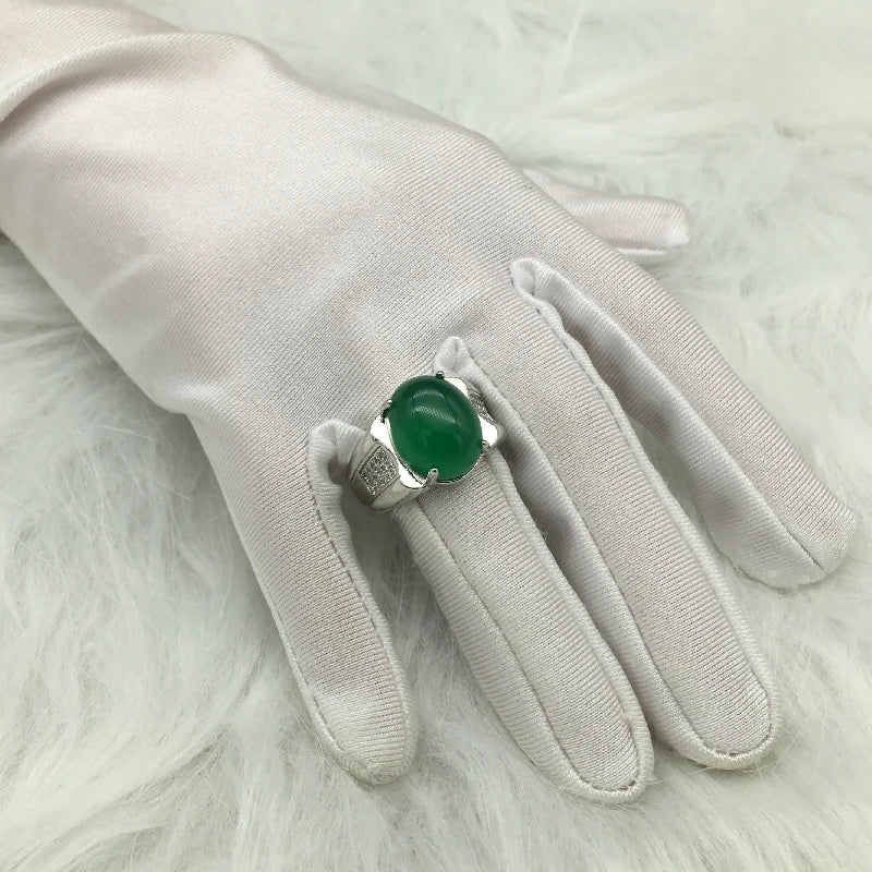 HuiSept Women Men Ring 925 Silver Jewelry with Emerald Zircon Gemstone Open Finger Rings for Wedding Party Gifts Accessories