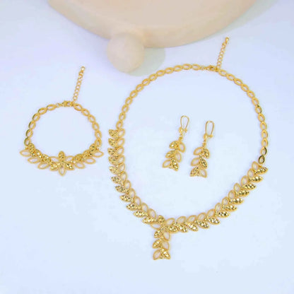 Luxury Dubai Wedding Jewelry Set 21k Gold Plated Arab Bridal Gold Necklace Bracelet Earrings Brazilian Women Vintage Jewelrys