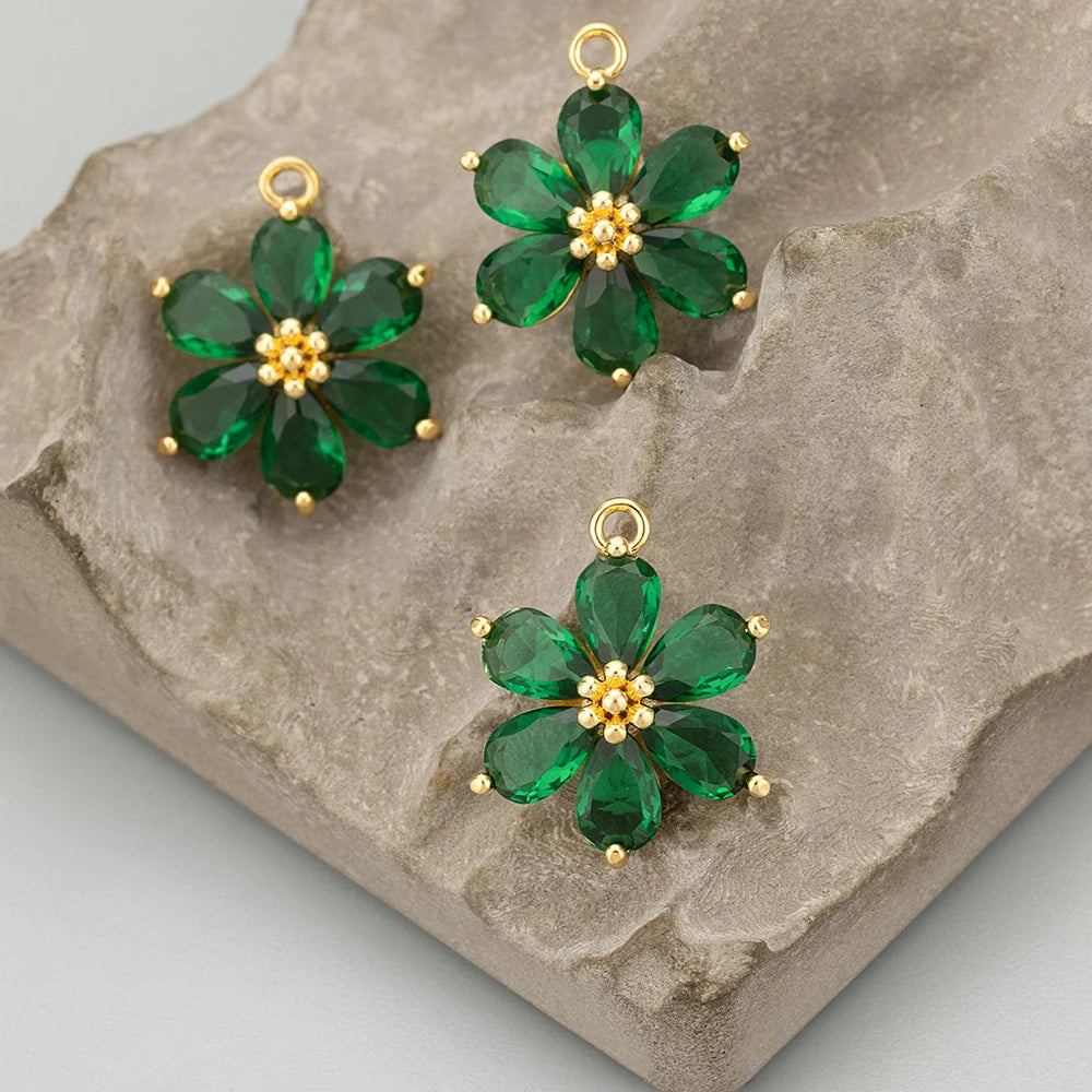 GUFEATHER,6pcs/lot,MC78,jewelry accessories,18k gold plated,nickel free,copper,zircon,hand made,flower shape,charms,diy pendants - AMULET RING STORE