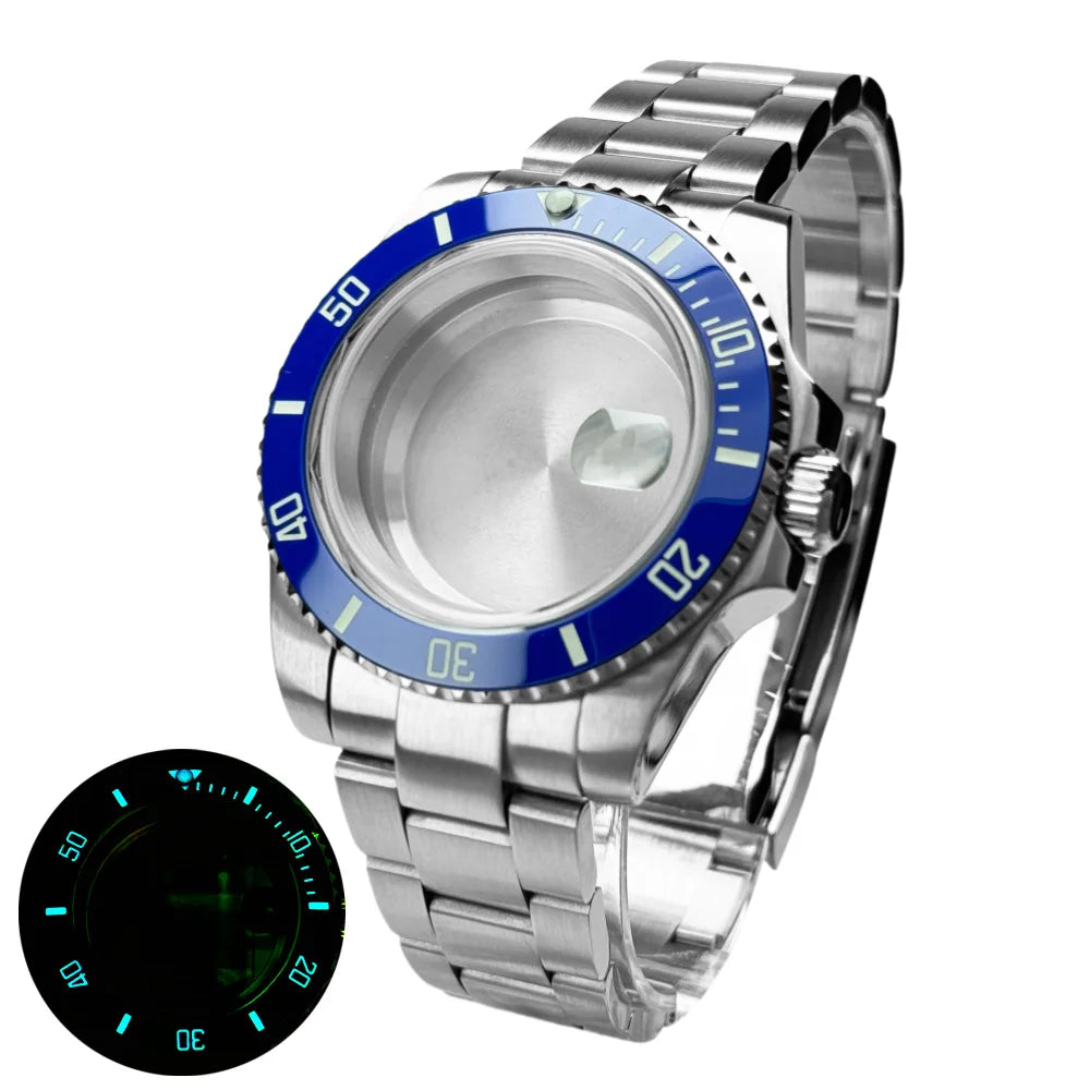 40mm 200m Waterproof NH34 NH35 NH36 Watch Case Accessories for Oyster Band SUB Watch Maker 120clicks BGW9 blue lume Bezel - AMULET RING STORE
