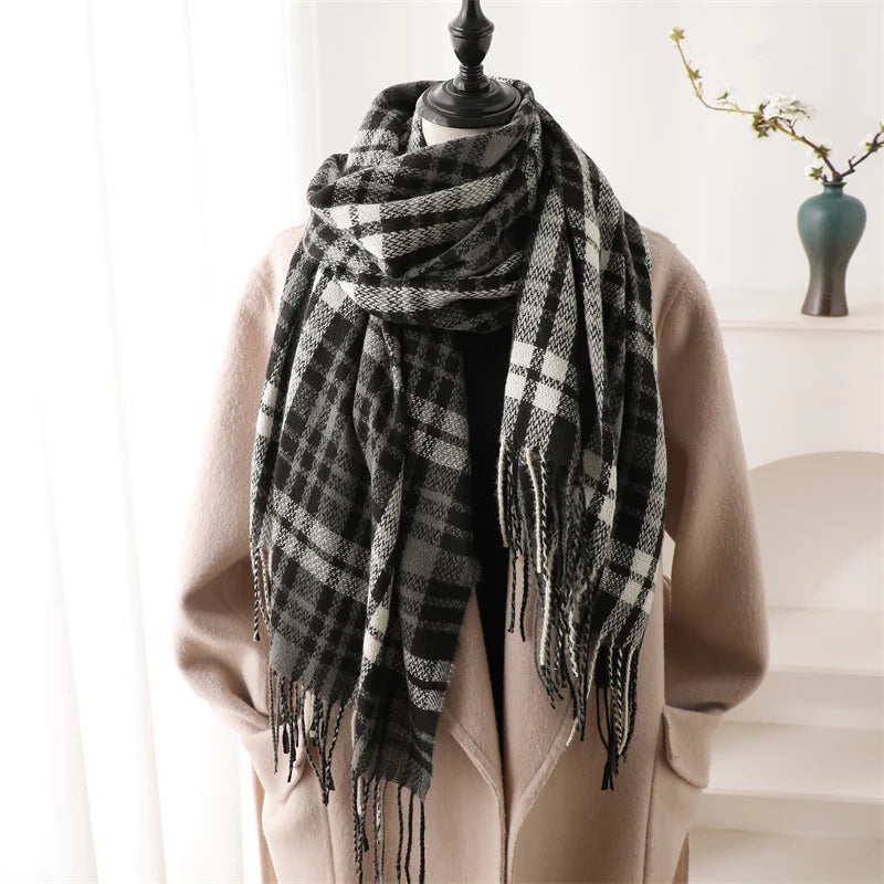 Warm Cashmere Blanket Women Travel Winter Scarf Fashion Plaid Pashmina Thick Shawl Wraps With Tassel Casual Bufanda Poncho New - AMULET RING STORE