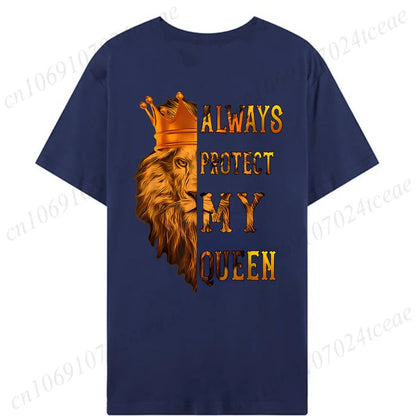 Fashion Valentine's Day Tees Shirt Lion Animal Back Print Graphic Y2k Tops Lover Couples Matching T-shirt Men & Women Clothing - AMULET RING STORE