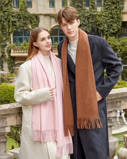 Classic Simple Solid Wool Blend Scarf Women Men Fall Winter High Quality Woolen Shawl Thick Warm Tassel Muffler Female Male Wrap