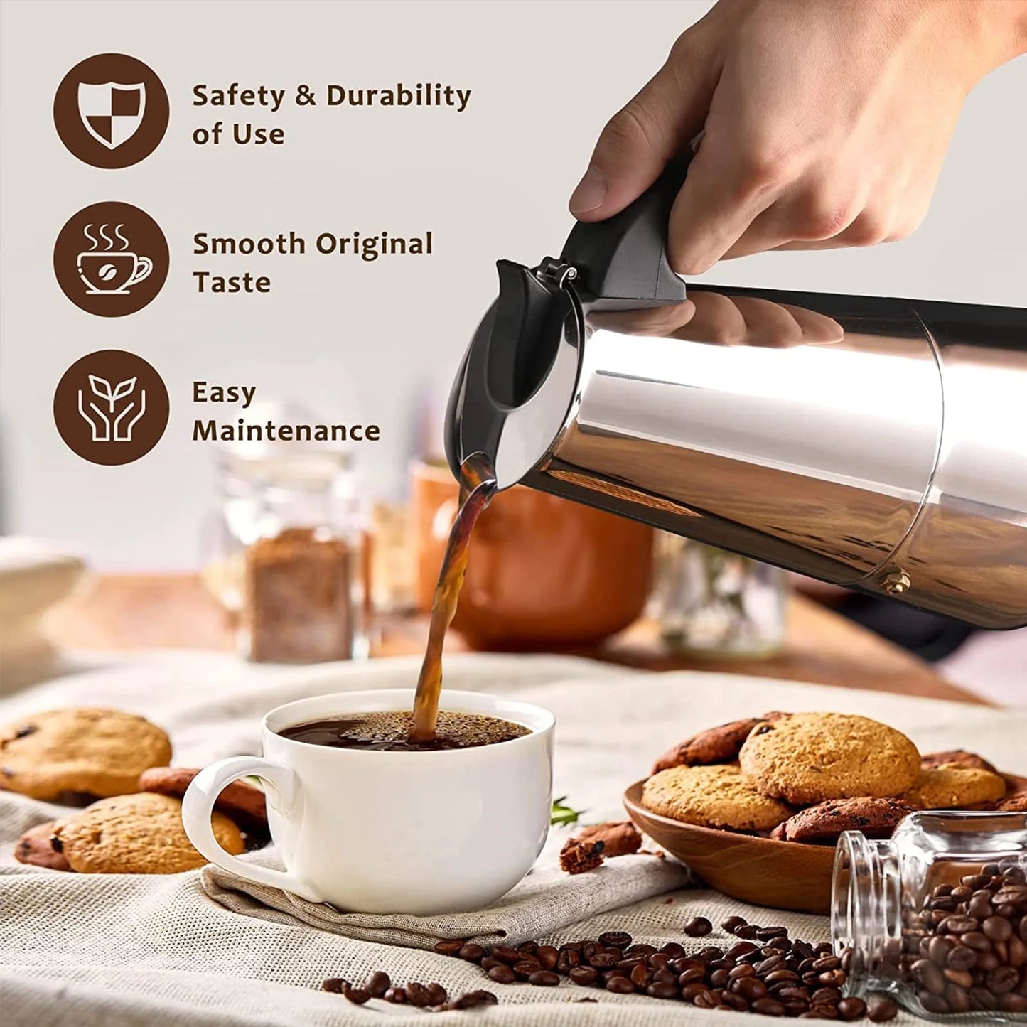 Coffee Pot Stainless Steel Moka Pot Italian Coffee Maker 9 cup 15 OZ Stovetop Espresso Maker for Gas or Electric Ceramic Stove