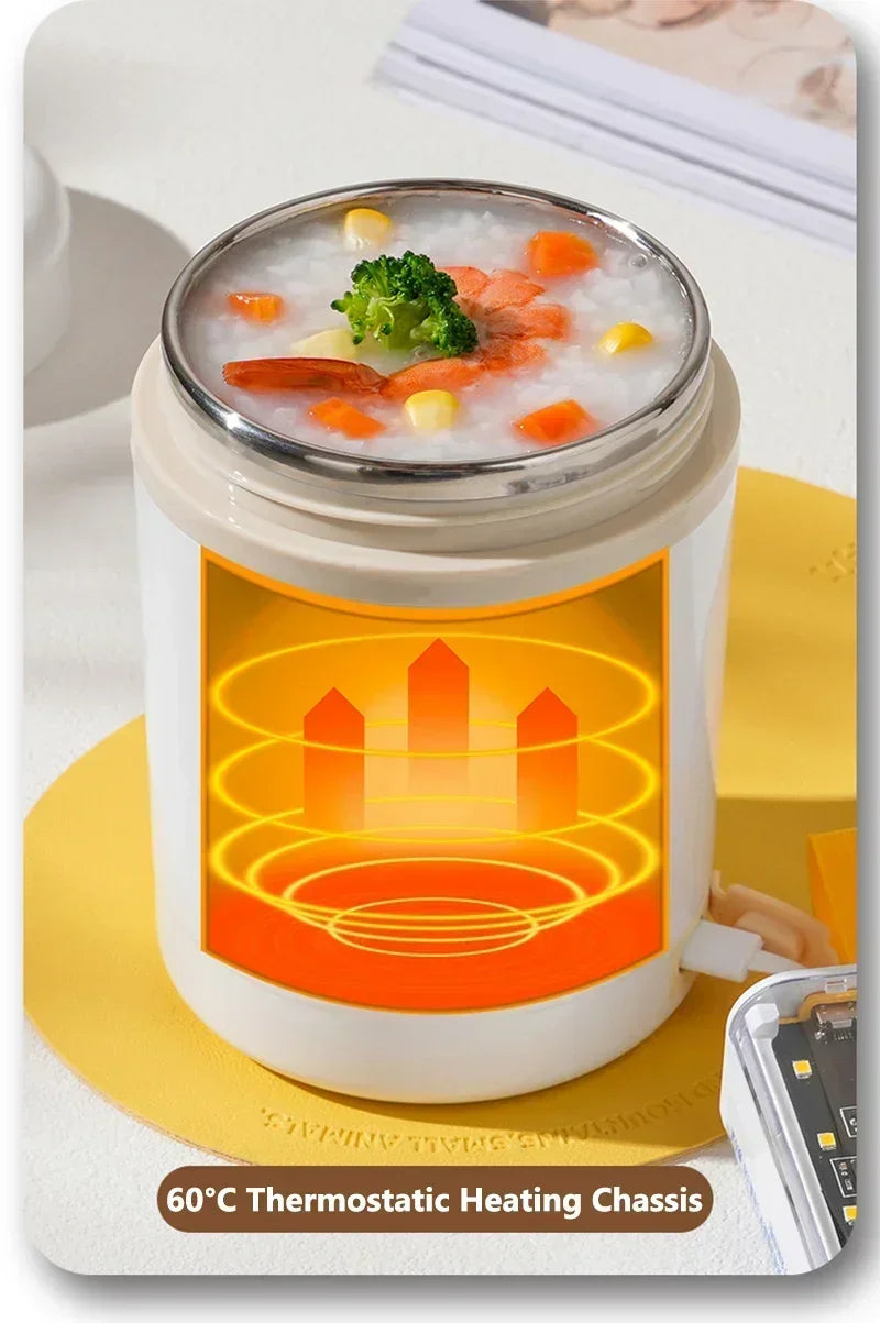 600ML USB Electric Heating Lunch Box Portable Picnic Milk Drink Food Heater Stainless Steel Food Warmer Container 5V 12V 24V - AMULET RING STORE