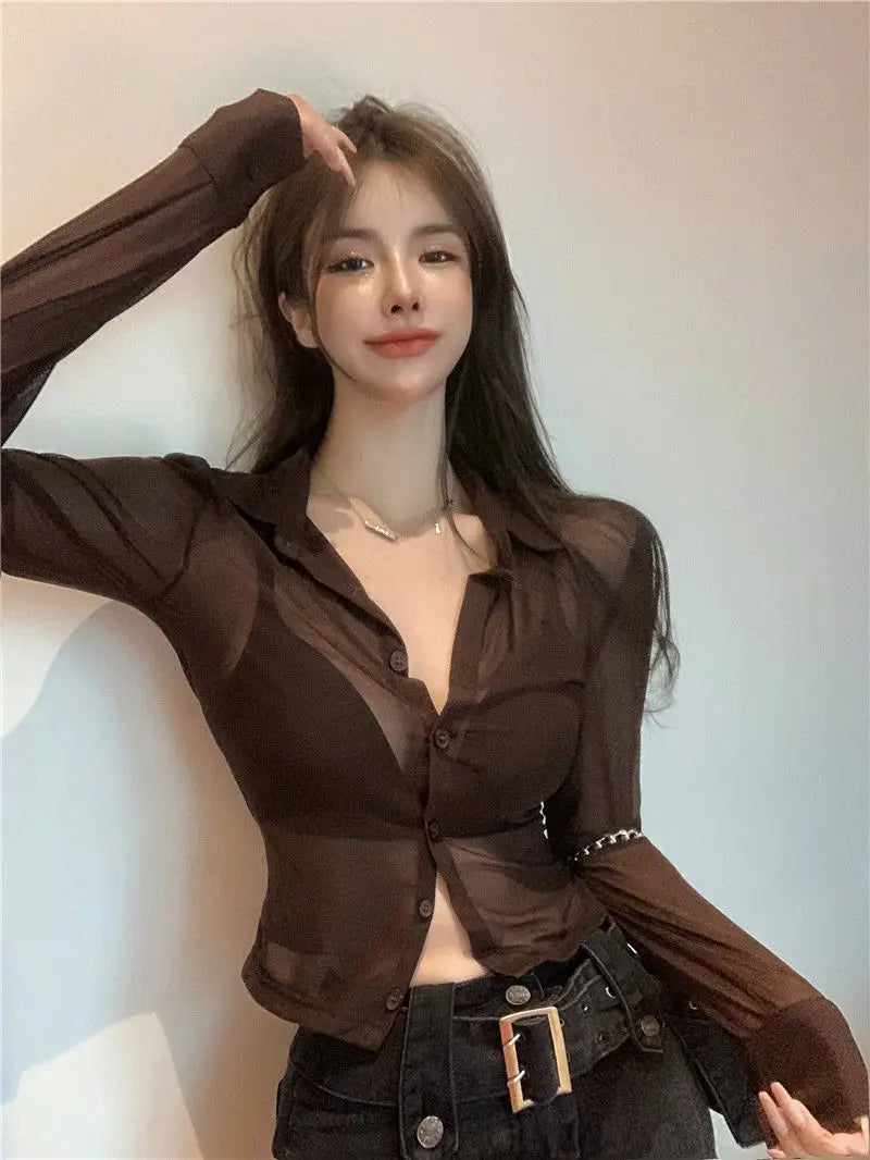 Bla Lace irt Sexy Thin Sun Protection Women's Summer New Pure Desire Versatile Slim ort Top Korean Sle Collar Lo... - AMULET RING STORE