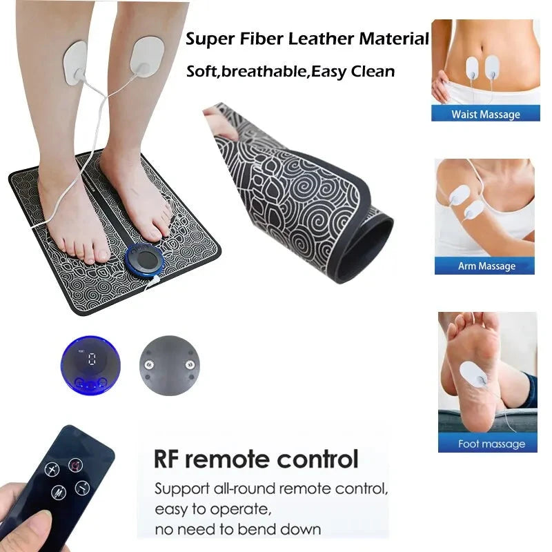 Electric EMS Foot Massager Pad Relax Feet Leg Muscle Massager Matt Shock With Remote and Pads - AMULET RING STORE