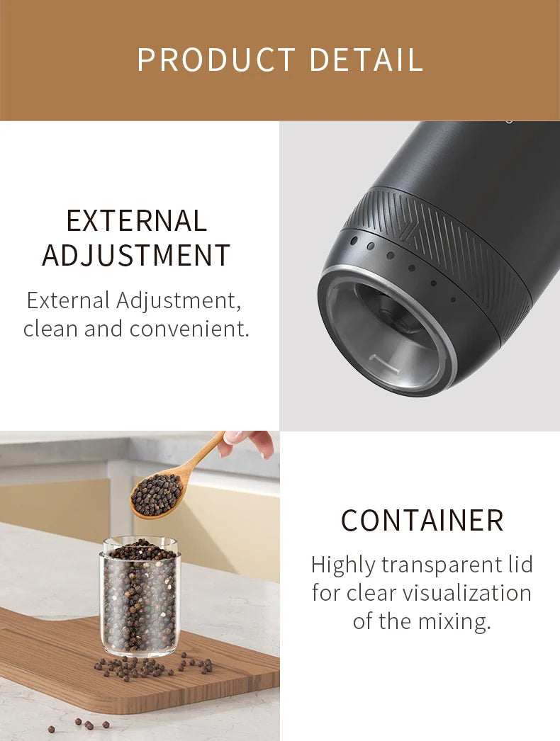 1/2PCS Electric Salt And Pepper Grinder with LED Light Gravity Sensing Adjustable Spice Mills Cordless Automatic Kitchen Gadget - AMULET RING STORE