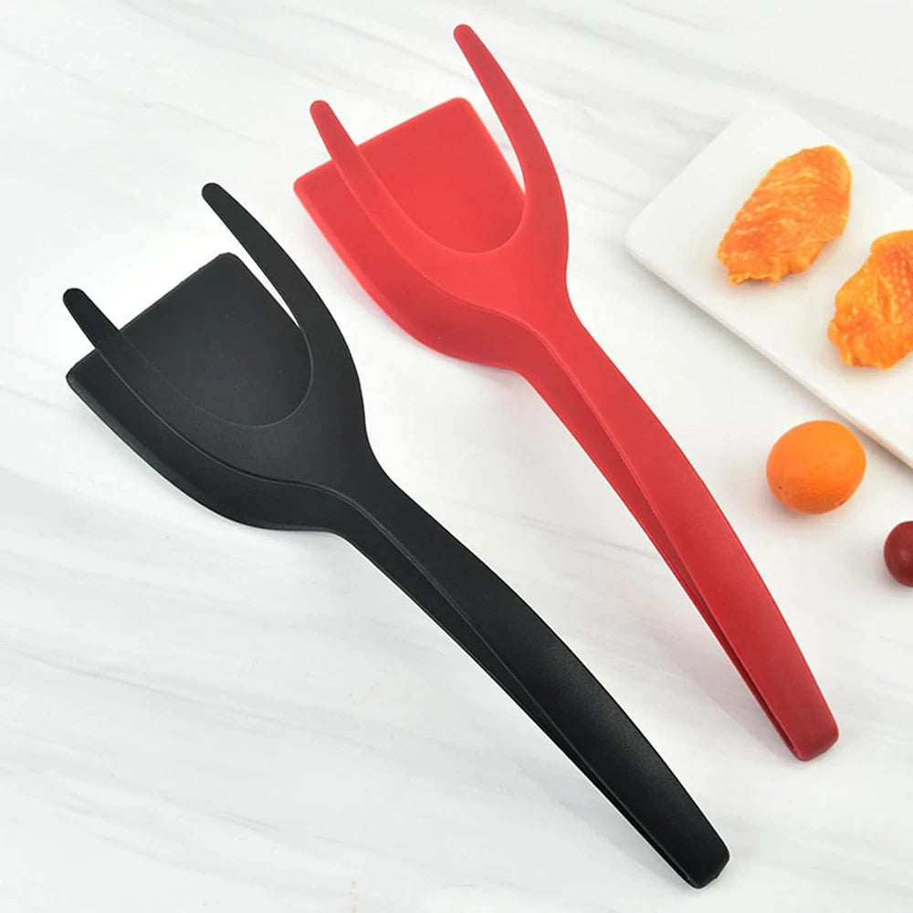 New 2 in 1 Grip Flip Spatula Tongs Egg Flipper Spatula Nylon Non Stick Coating Pancake Fish French Toast Omelet Making Tool