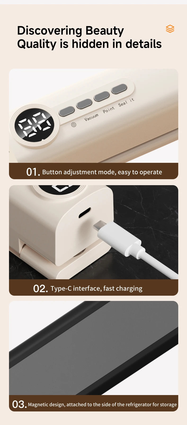 RS-F183H Mini Wireless Food Vacuum Sealing Machine, Digital Multifunctional Charging Magnetic Heat Absorption Sealing Machine. - AMULET RING STORE