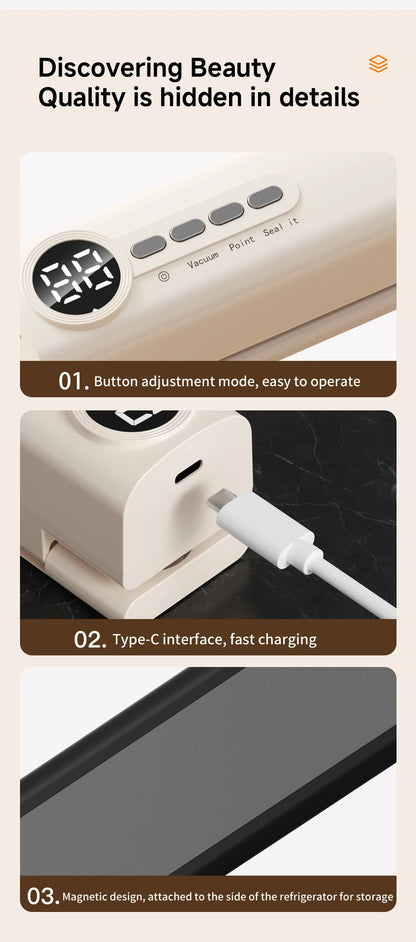 RS-F183H Mini Wireless Food Vacuum Sealing Machine, Digital Multifunctional Charging Magnetic Heat Absorption Sealing Machine. - AMULET RING STORE