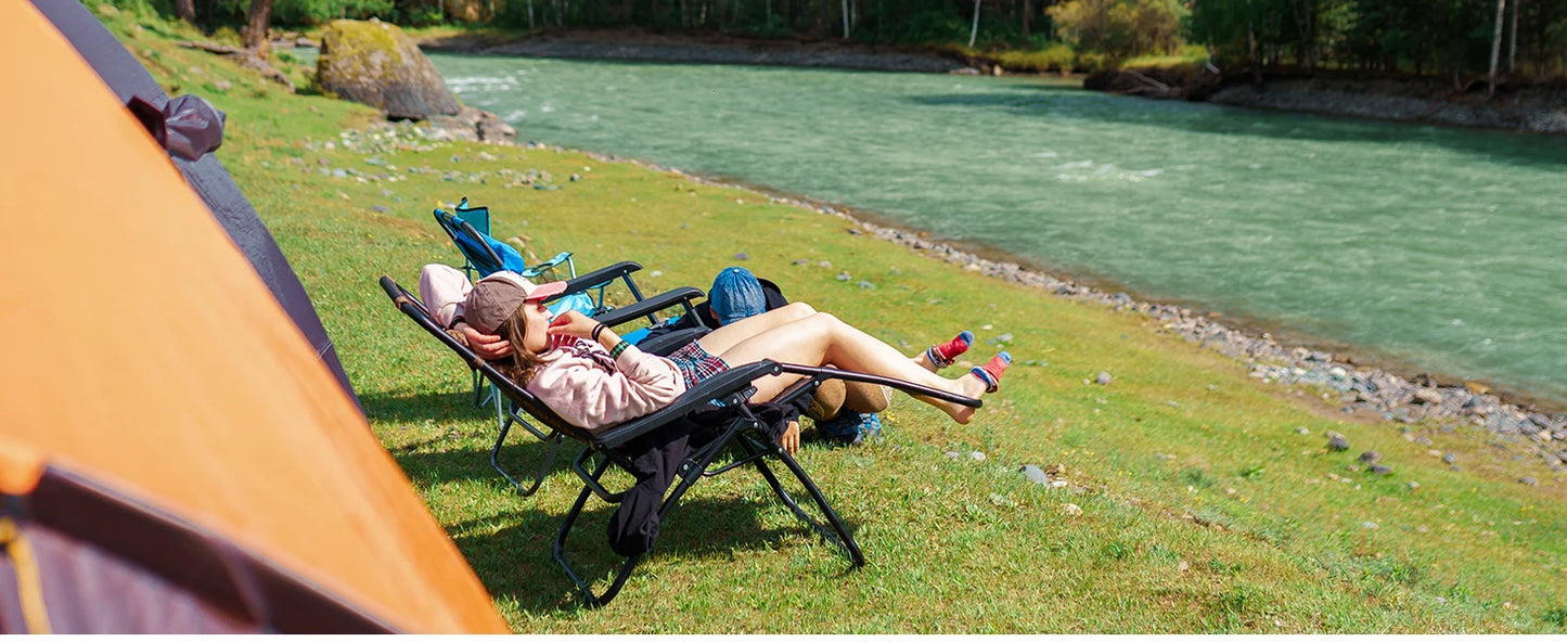 JHK Zero Gravity Set of 2 Portable Recliner Camping Patio Outdoor Garden Lounge Chair with Cup Holder Trays Adjustable Pillow - AMULET RING STORE