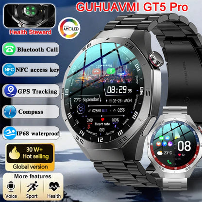 2025New GUHUAVMI GT5 Pro Smart Watch Men HD AMOLED Screen GPS Motion trajectory HeartRate Bluetooth Call 1.52" SmartWatch IP68