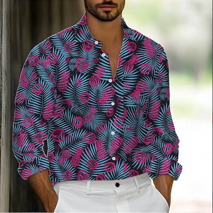 Men's Shirt Button Shirt Casual Shirt Spring Summer 3D Leaf Flower Print Long Sleeve Daily Fashion Comfort