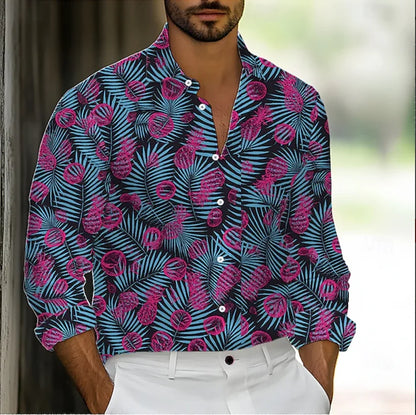 Men's Shirt Button Shirt Casual Shirt Spring Summer 3D Leaf Flower Print Long Sleeve Daily Fashion Comfort