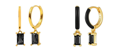 925 Sterling Silver Needle Fashion Round Pendant Small Earrings Luxury Gold Hoop Earrings for Women Premium Black Jewelry Gifts - AMULET RING STORE