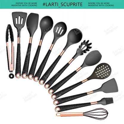 Good Quality Silicone Kitchen Utensils Set Rose Gold Plated Handle Cooking Tool Non-stick Heat Resistant Kitchenware Accessories