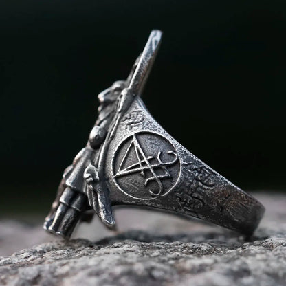 2022 NEW Men's 316L stainless-steel rings Vintage Lucifer Satan Punk Rock Personality Religion Jewelry Gift free shipping