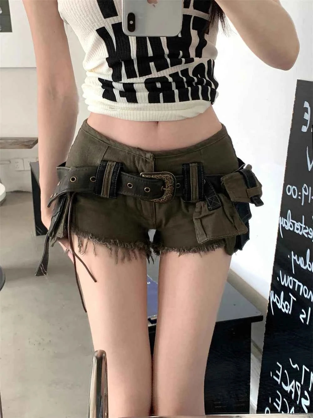 Summer Women Goblin Core Abi Y2k Streetwear Gyaru Cargo Denim Shorts Japanese Harajuku Jean Hot Pants Grunge Kpop Cyber Punk