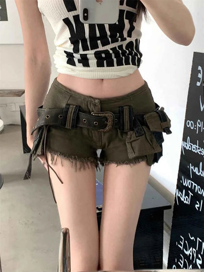 Summer Women Goblin Core Abi Y2k Streetwear Gyaru Cargo Denim Shorts Japanese Harajuku Jean Hot Pants Grunge Kpop Cyber Punk