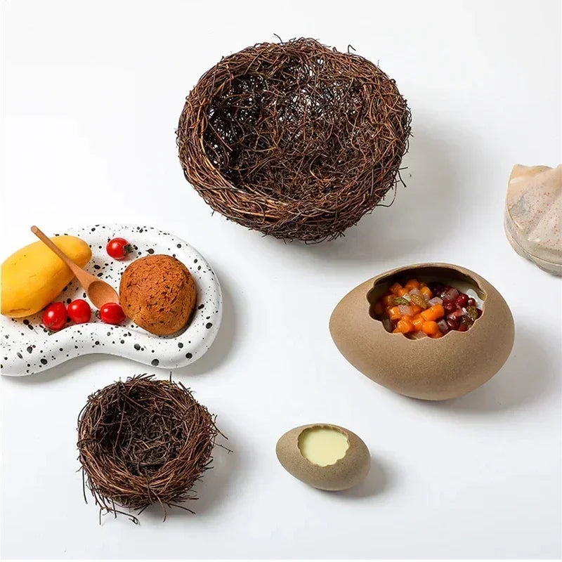 Creative Dessert Bowl Noodle Bowl Hydroponic Egg Shell Ostrich Vase Cute With Nest Home Decoration Modern Simple Ceramic Craft - AMULET RING STORE