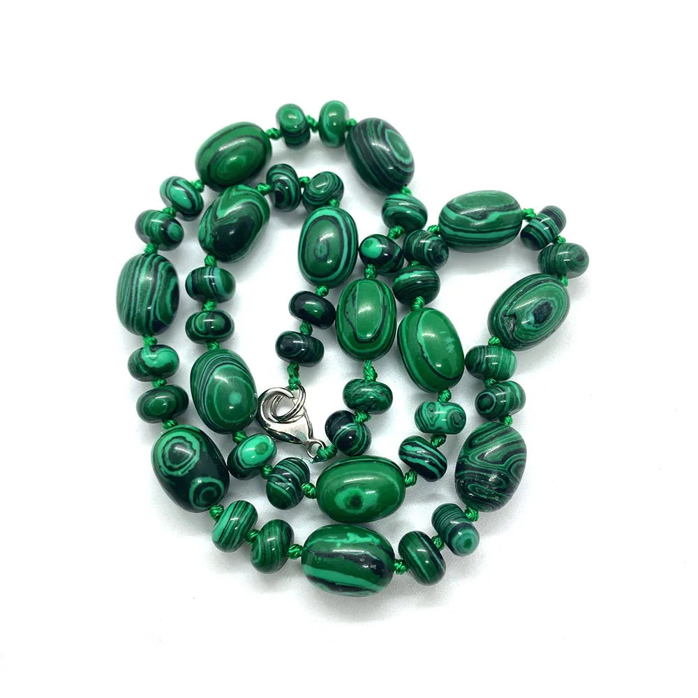 Natural Stone Malachite Lapis Lazuli Agate Necklace 10x14mm Cylindrical Beads 5x9mm Abacus Beads Ladies Necklace about 18 Inches - AMULET RING STORE
