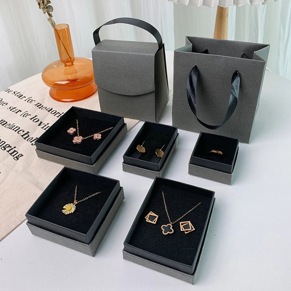 Simple Jewelry Box Earnail Ring Bracelet Necklace Gray Black Paper Jewelry Display Case Jewelry Organizer Box - AMULET RING STORE