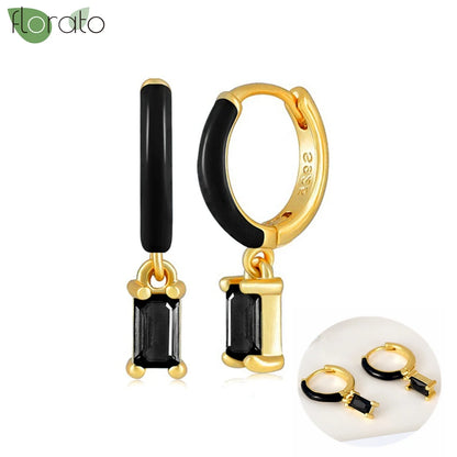 925 Sterling Silver Needle Fashion Round Pendant Small Earrings Luxury Gold Hoop Earrings for Women Premium Black Jewelry Gifts - AMULET RING STORE