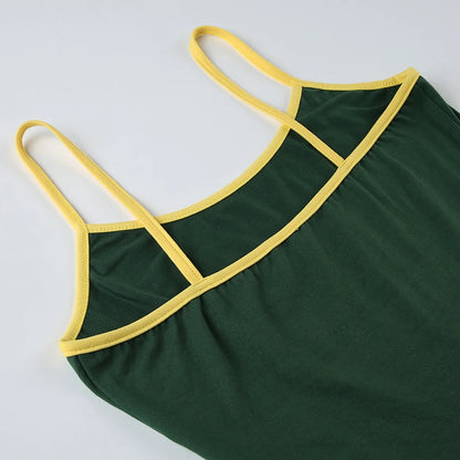 HEYounGIRL Tennis Style Spaghetti Strap Mini Dress Letter Print Contrast Color Sleeveless Women Short Dresses Summer Casual - AMULET RING STORE