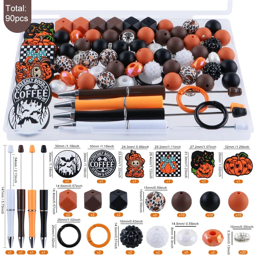 90pcs/Lot Boxed New Silicone Focus Beads/Printed/Pen/Acrylic Set For Jewelry DIY Bracelet Necklace Key Chain Earring Accessories - AMULET RING STORE