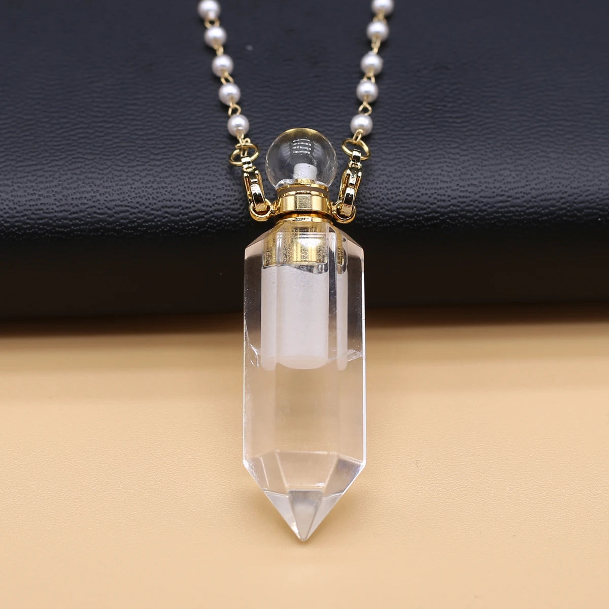 Natural Clear Quartz Stone Essential Oil Diffuser Pendant Stone Bead Chain Perfume Bottle Pendant Necklace Women Jewelry Party - AMULET RING STORE