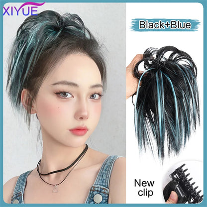 XIYUE Synthetic Messy Hair Bun Tousled Hairpiece Elastic Band Chignon Curly Scrunchie Updo Cover Hair Tail for Women Pink - AMULET RING STORE