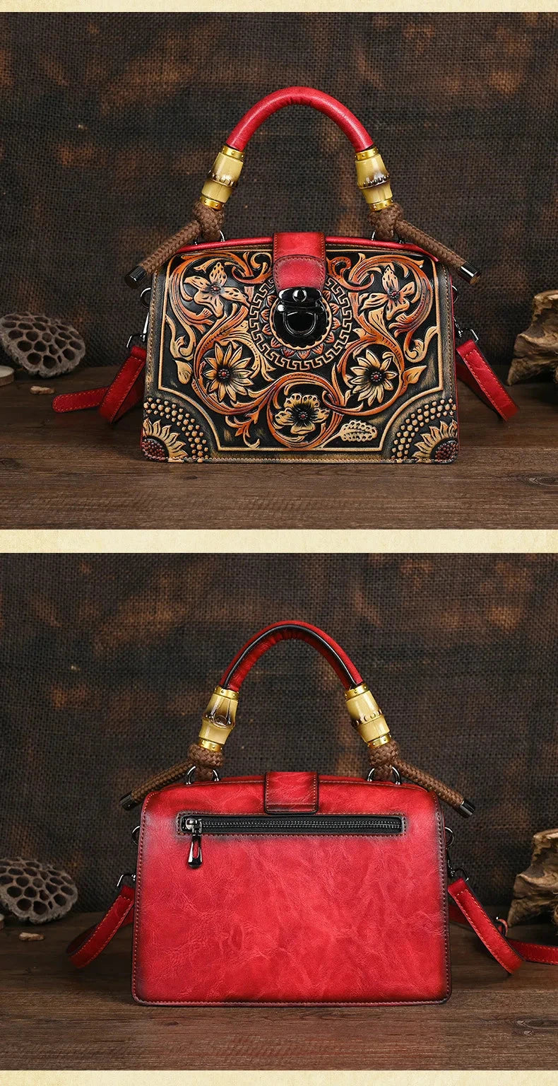 Motaora New Embossed Shoulder Bag For Women's 2025 Vintage Handmade Handbag Female PU Leather Big Capacity Crossbody Bags Purse