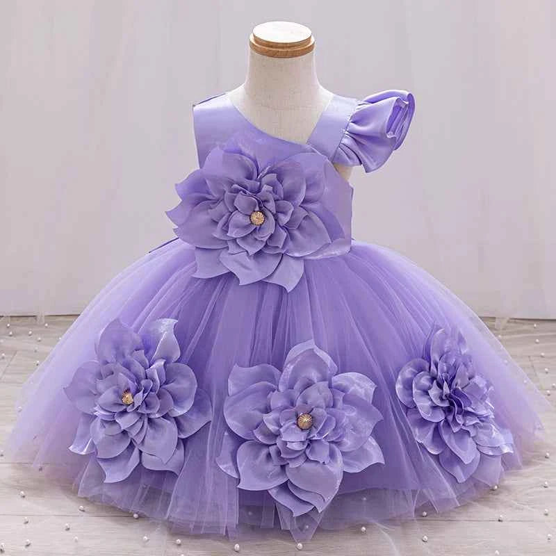 2024 Summer One Shoulder Sequin Fluffy Clothes New Off Shoulder Dress Girl Wedding Dress 0-5 Year Old Baby Girl Dress