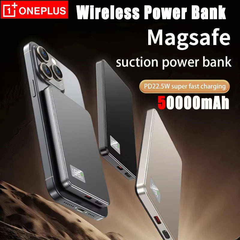 Oneplus Magsafe Power Bank Fast Charging Portable Ultra-thin Magnetic Wireless Digital Display Power Bank Usb Type C Lightning - AMULET RING STORE