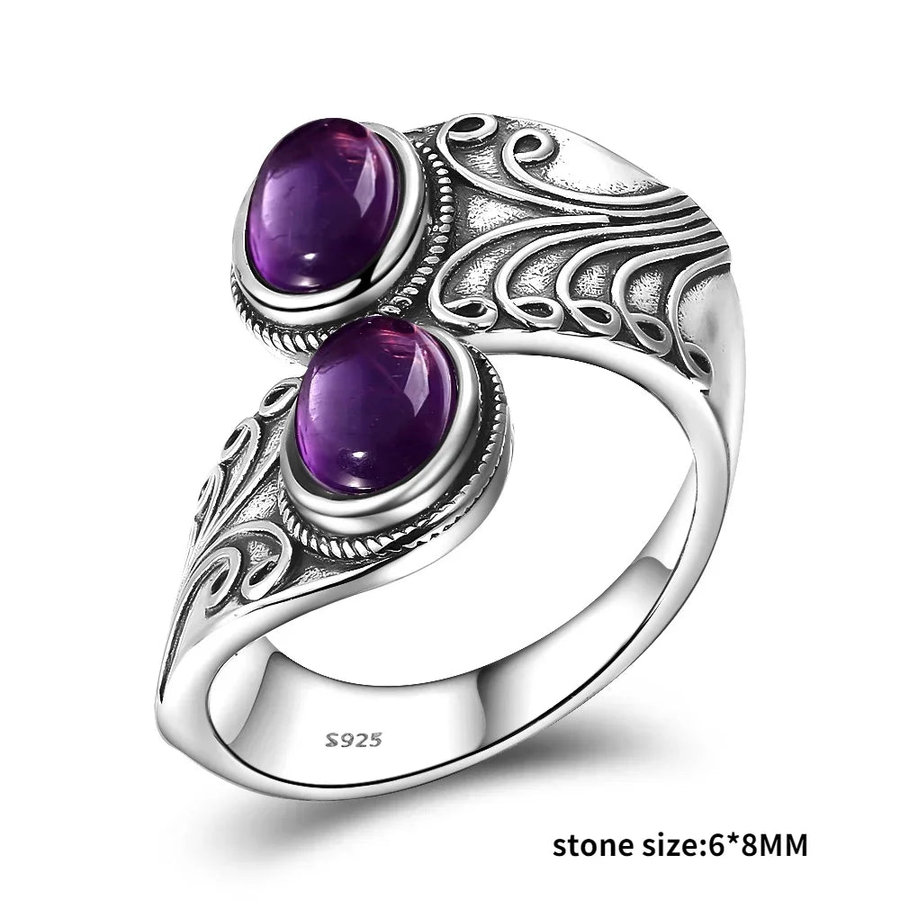 Luxury Vintage Ring Natural Amethyst Rings S925 Silver Jewelry Wedding Anniversary Party Ring Gifts for Women