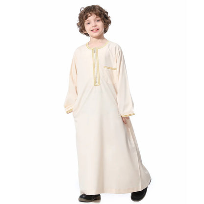 Small Size Muslim Man Clothing Islamic Muslim Arabic Men's Robe Long Sleeve Embroidered Stand Collar Arabian Thobe