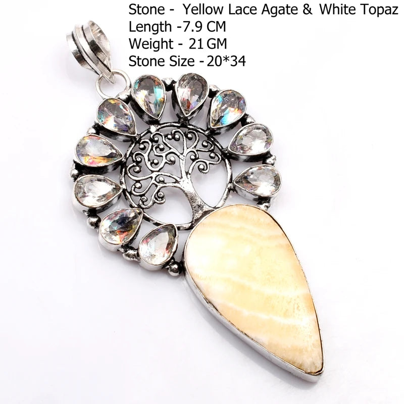 Genuine Blue Topaz Citrine Glass Agate Jasper Amethyst Pendant