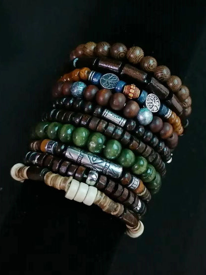 Khaki Tree 10 Pcs/set Black Wrap Woven Fashion Handmade Men Bracelets Male Women Leather Bracelets Men Bangle Wholesale Jewelry