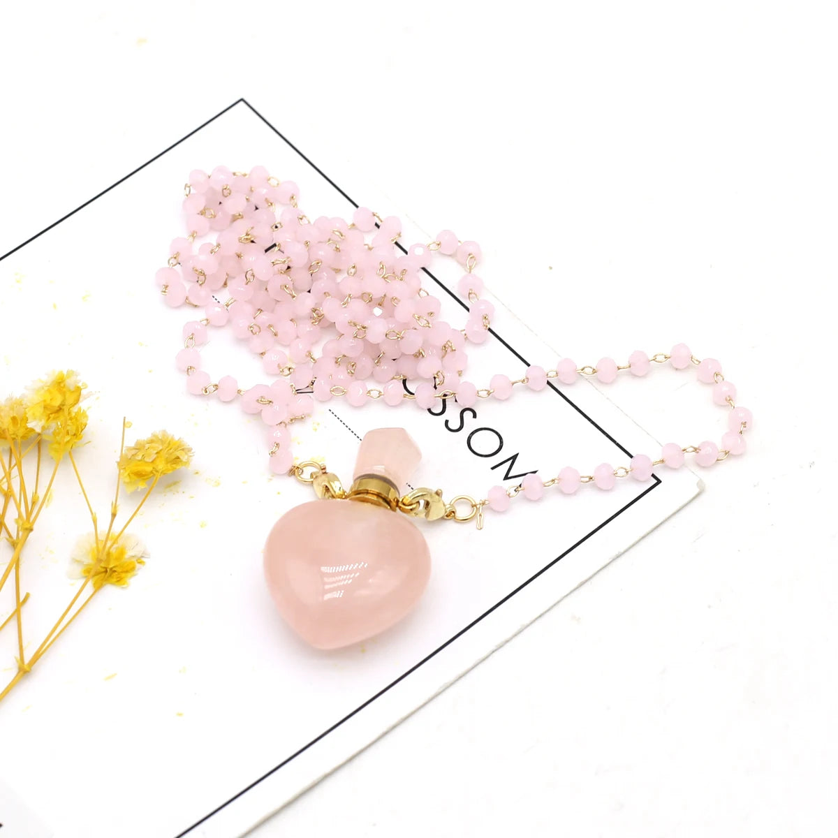 Natural Stone Rose Quartz Perfume Bottle Essential Oil Diffuser Reiki Healing Exquisite Necklace Jewelry Gift - AMULET RING STORE