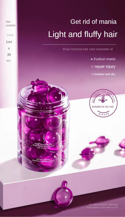 Hair Styling Serum for Frizzy & Dry Hair Rose Essence Oil Capsules Leave-in Anti Frizz Conditioner Repairs Dry, Damaged Hair - AMULET RING STORE