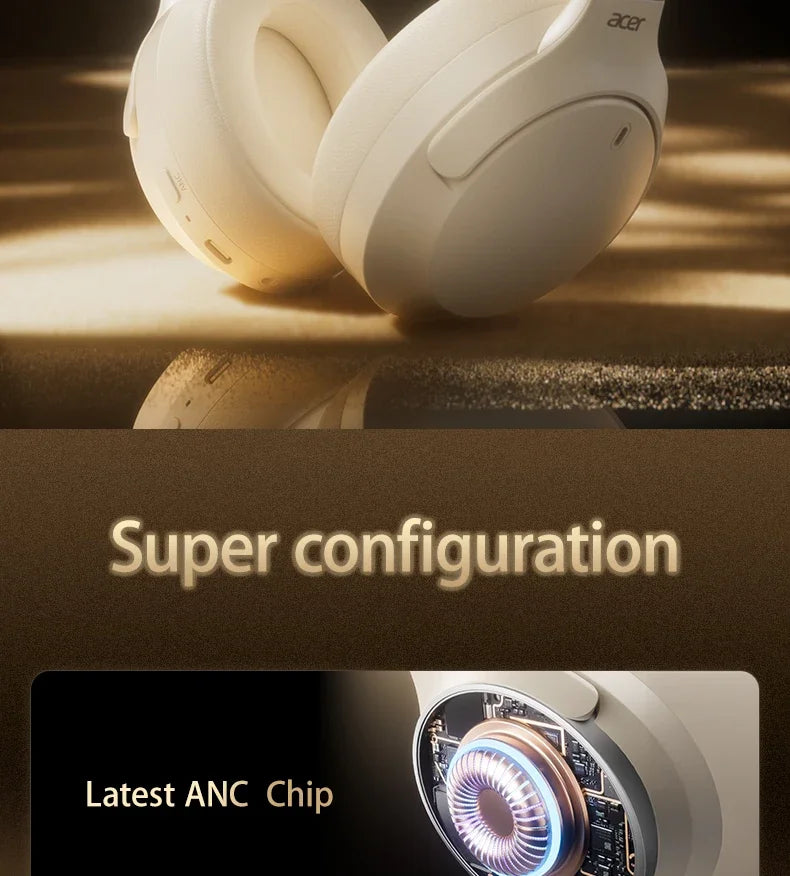 Acer Headphones Wireless Earphones Head Tracking 3D Spatial Audio -42dB ANC Bluetooth 5.4 HIFI Headset ENC HD Mic Low-Latency