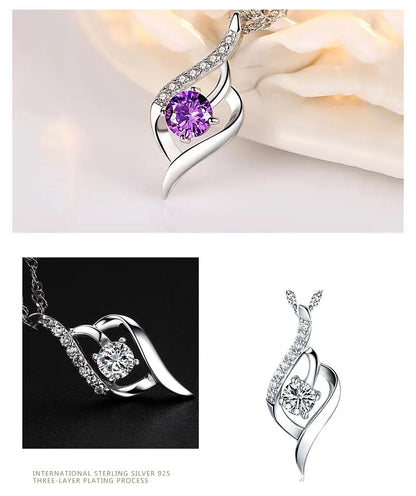 ZDADAN 925 Sterling Silver Heart Amethyst Necklace For Women Fashion Wedding Jewelry