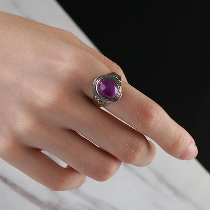 Luxury Vintage Ring Natural Amethyst Rings S925 Silver Jewelry Wedding Anniversary Party Ring Gifts for Women