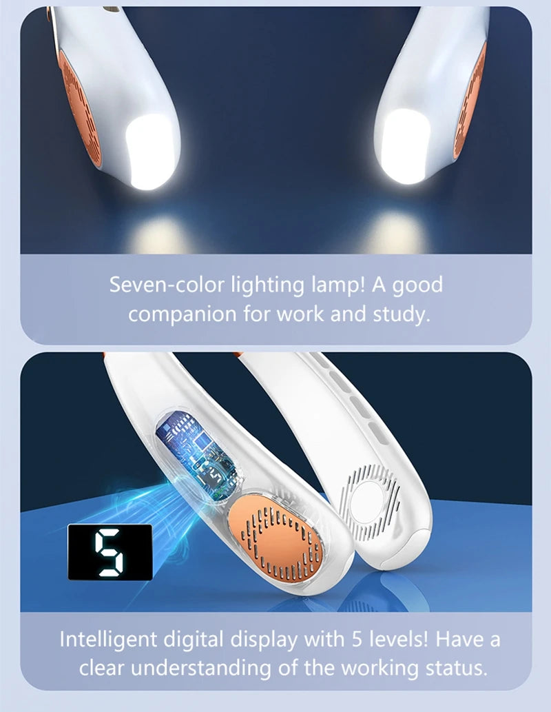 XIAOMI 2025 Neck Fan USB Rechargeable Cooling Fan 5 Speed Adjustable Neck Cooler Digital Display Bladeless Neckband Fan