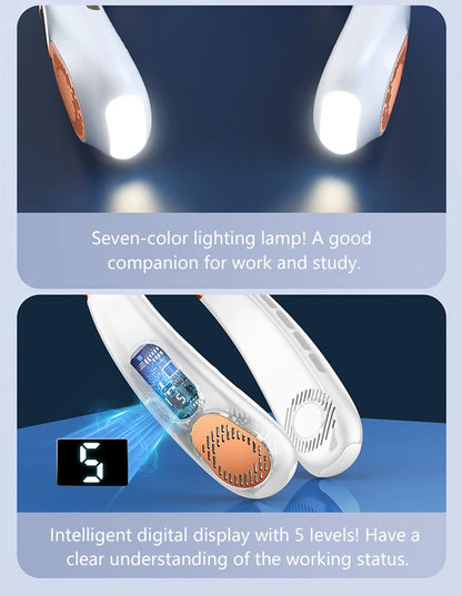 XIAOMI 2025 Neck Fan USB Rechargeable Cooling Fan 5 Speed Adjustable Neck Cooler Digital Display Bladeless Neckband Fan