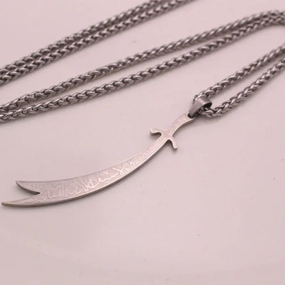 Beautiful engraved Ali zulfiqar sword stainless steel pendant necklace islamic jewelry muslim - AMULET RING STORE